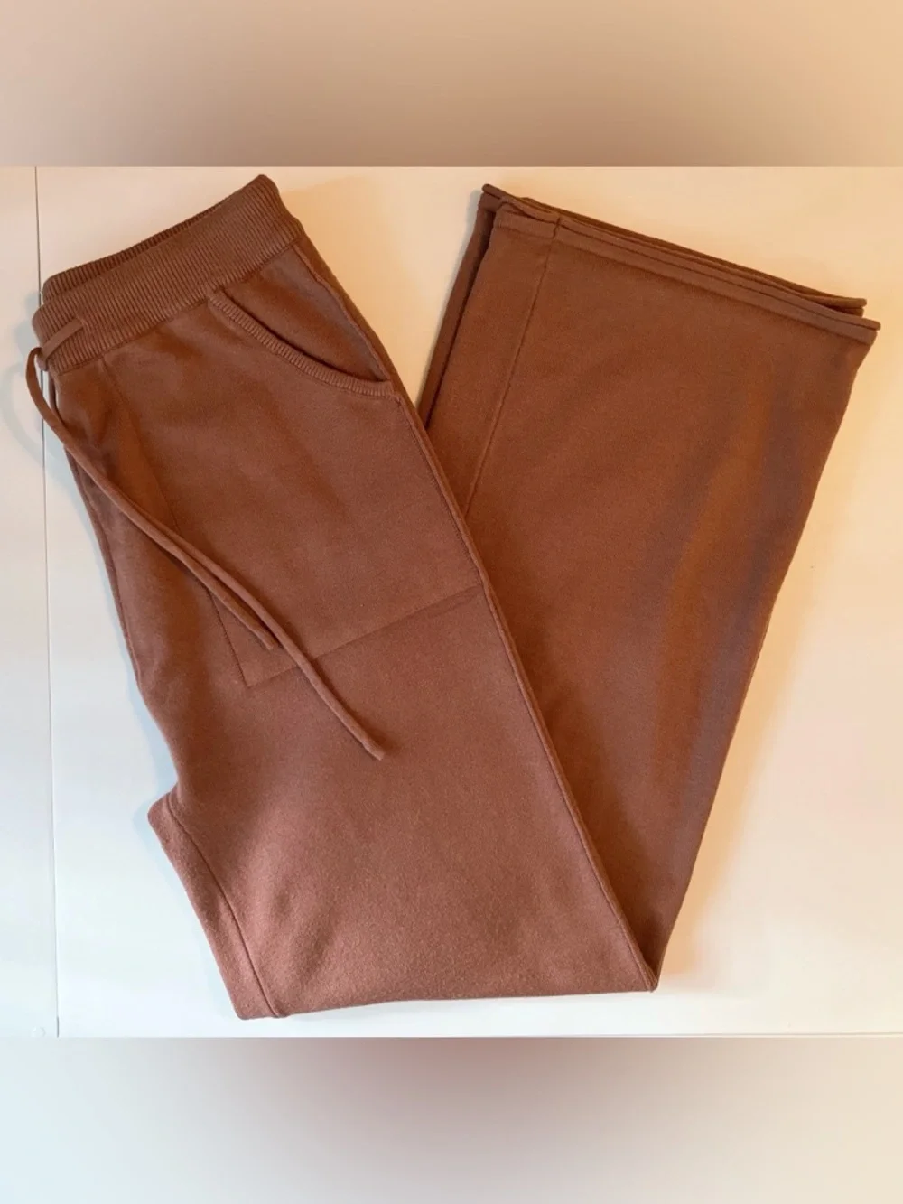 Amazon High-Rise Wide-Leg Drawstring Knit Lounge Pants Coffee Brown NWOT Small - Picture 9 of 10